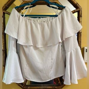 White Off-Shoulder Ruffle Blouse Size L EXCELLENT CONDITION